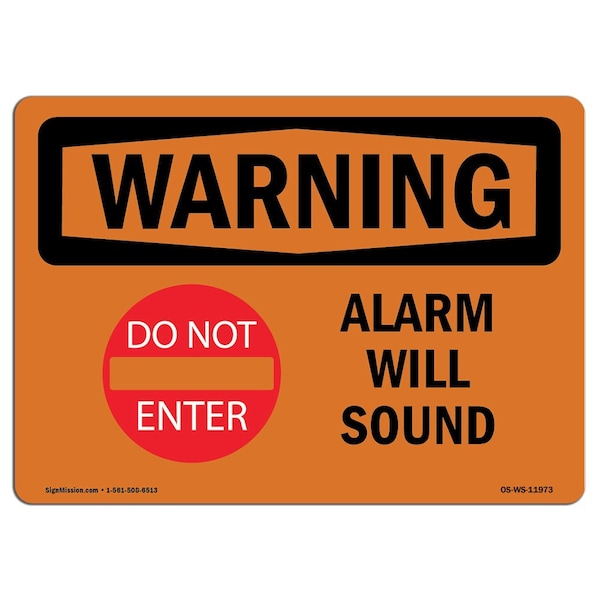 Safety Sign, OSHA WARNING, 3.5" Height, Alarm Will Sound, Landscape, 10PK
